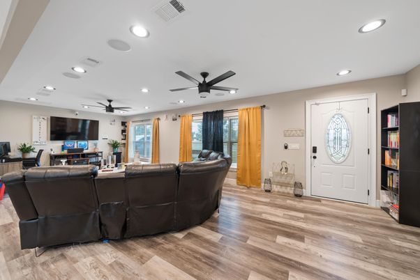 Interior, Living room, Recessed Lighting, Wood Texture Flooring