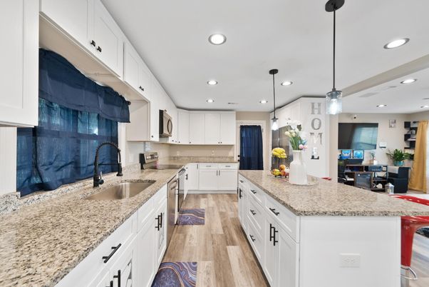 Interior, Kitchen, Pendant Lights, Recessed Lighting, Wood Texture Flooring