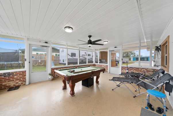 Billiard Table, Game Room, Interior, Stone Walls
