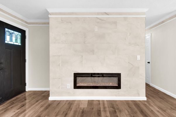 Fireplace, Interior, Marble Walls, Wood Texture Flooring