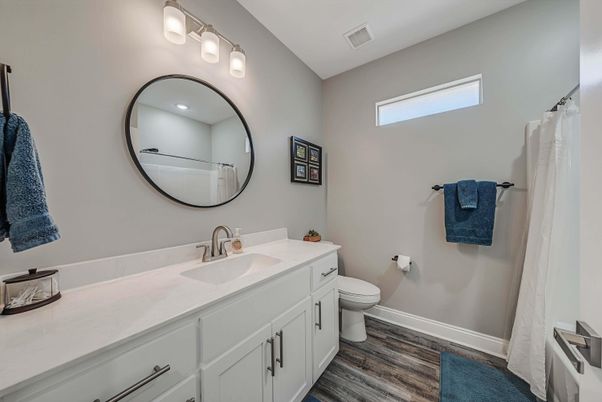 Bathroom, Dual Sink Vanities, Interior, Wood Texture Flooring