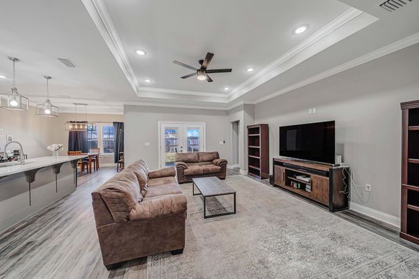 Interior, Kitchen, Living room, Pendant Lights, Recessed Lighting, Wood Texture Flooring