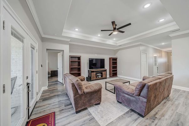 Interior, Living room, Recessed Lighting, Wood Texture Flooring