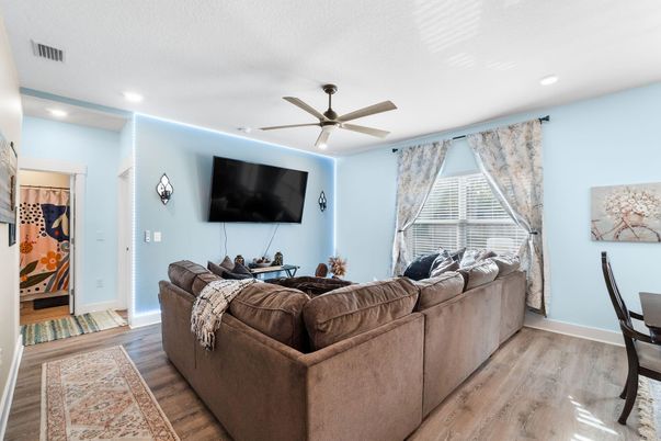 Interior, Living room, Recessed Lighting, Wood Texture Flooring