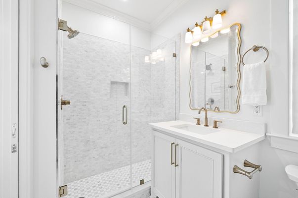 Bathroom, Glass Shower, Interior, Recessed Lighting