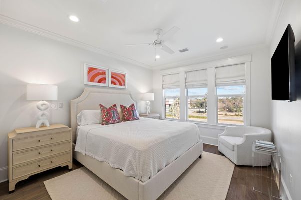 Bedroom, Interior, Recessed Lighting, Wood Texture Flooring