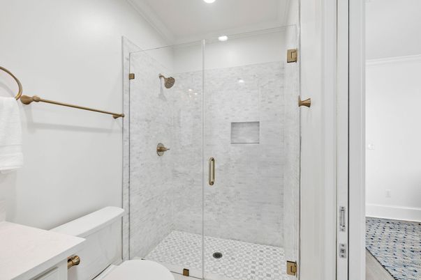 Bathroom, Glass Shower, Interior, Recessed Lighting
