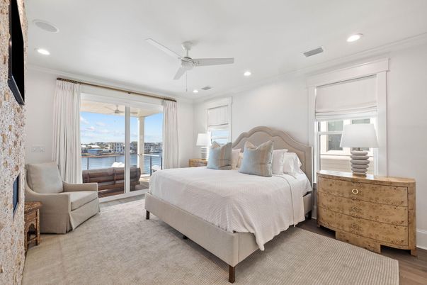 Bedroom, Interior, Recessed Lighting, Water, Wood Texture Flooring