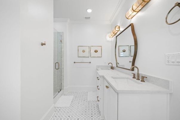 Bathroom, Dual Sink Vanities, Glass Shower, Interior, Recessed Lighting