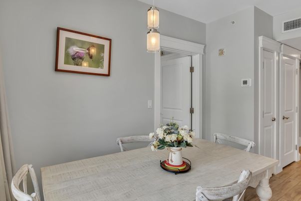Dining room, Interior, Pendant Lights, Wood Texture Flooring