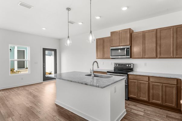 Interior, Kitchen, Pendant Lights, Recessed Lighting, Wood Texture Flooring