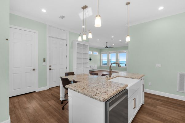 Interior, Kitchen, Pendant Lights, Recessed Lighting, Wood Texture Flooring
