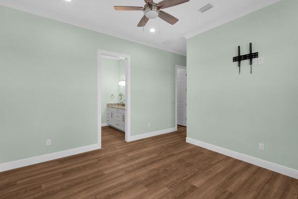 Bathroom, Empty room, Interior, Recessed Lighting, Wood Texture Flooring
