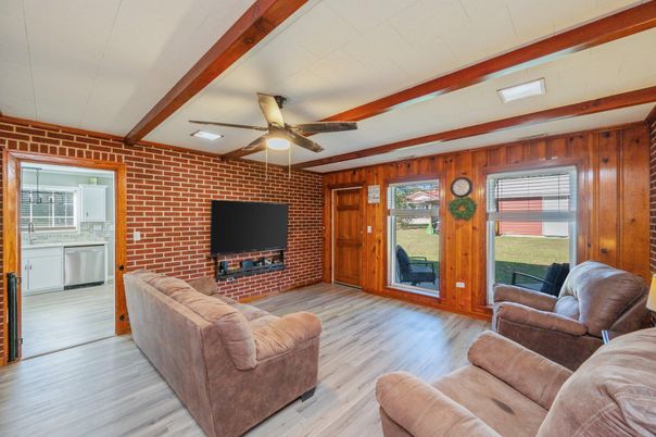Interior, Living room, Stone Walls, Wooden Beams, Wood Texture Flooring