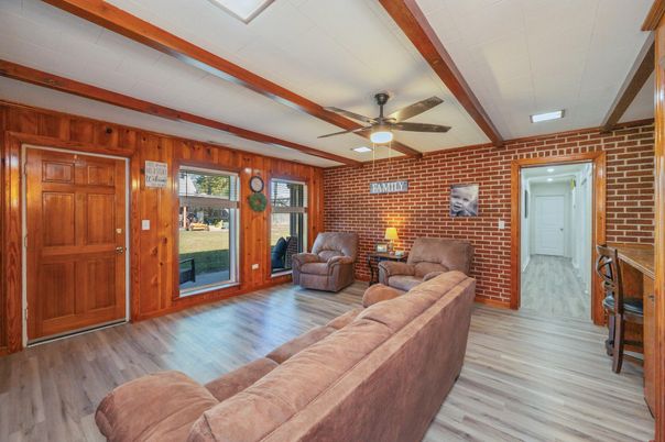 Interior, Living room, Stone Walls, Wood Texture Flooring