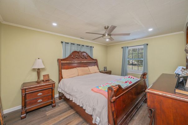 Bedroom, Interior, Recessed Lighting, Wood Texture Flooring