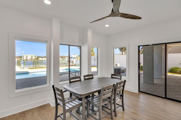 Dining room, Interior, Recessed Lighting, Water, Wood Texture Flooring