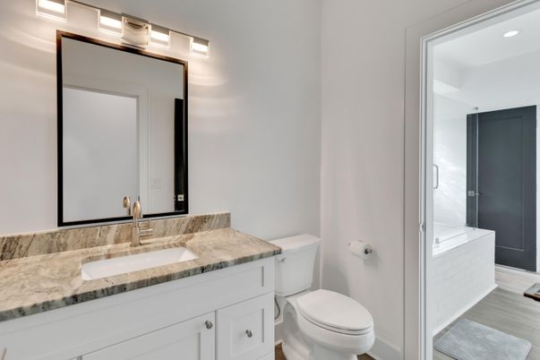 Bathroom, Interior, Recessed Lighting, Wood Texture Flooring