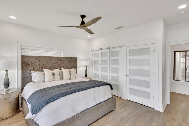 Bedroom, Interior, Recessed Lighting, Wood Texture Flooring