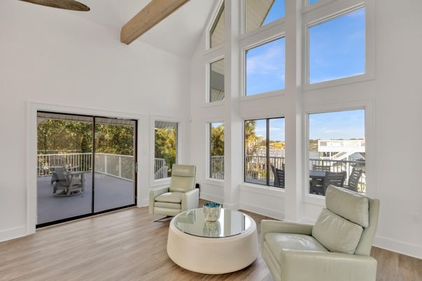 Interior, Sun Room, Water, Wooden Beams, Wood Texture Flooring