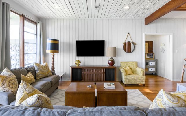 Interior, Living room, Recessed Lighting, Wooden Beams, Wood Texture Flooring