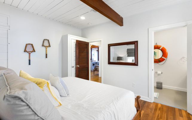 Bedroom, Interior, Recessed Lighting, Wooden Beams, Wood Texture Flooring
