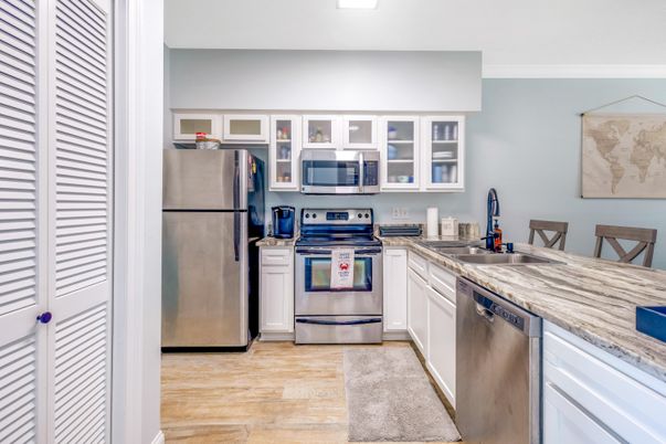 Interior, Kitchen, Stainless Steel Appliances, Wood Texture Flooring
