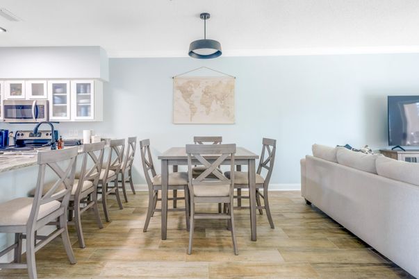 Dining room, Interior, Living room, Pendant Lights, Wood Texture Flooring