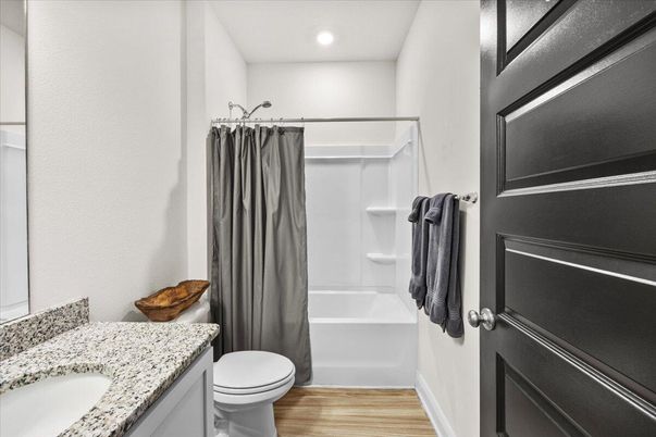 Bathroom, Interior, Recessed Lighting, Wood Texture Flooring