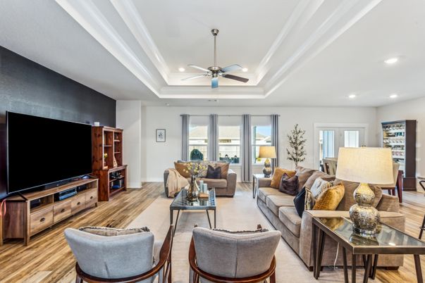 Interior, Living room, Recessed Lighting, Wood Texture Flooring