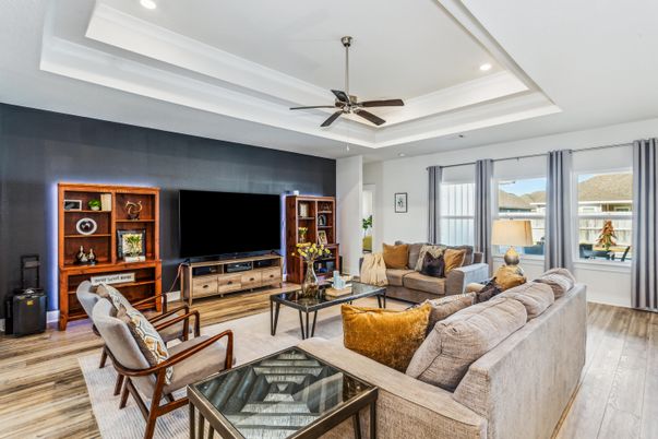 Interior, Living room, Recessed Lighting, Wood Texture Flooring
