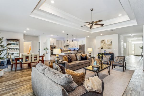 Dining room, Interior, Kitchen, Living room, Pendant Lights, Recessed Lighting, Stainless Steel Appliances, Wood Texture Flooring