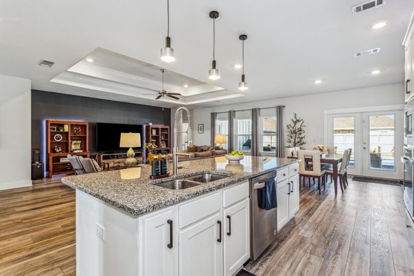 Dining room, Interior, Kitchen, Living room, Pendant Lights, Recessed Lighting, Wood Texture Flooring