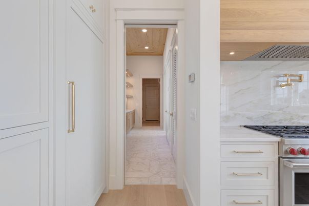 Interior, Kitchen, Marble, Marble Walls, Recessed Lighting, Wooden Ceilings, Wood Texture Flooring