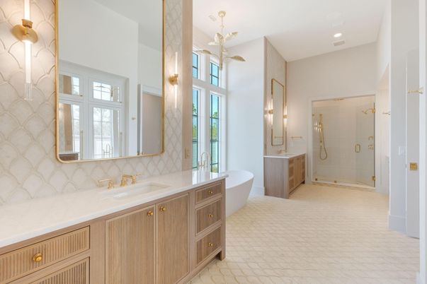 Bathroom, Dual Sink Vanities, Free Standing Baths, Glass Shower, Interior, Recessed Lighting