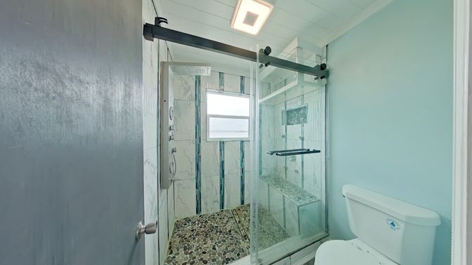 Bathroom, Glass Shower, Interior, Marble Walls