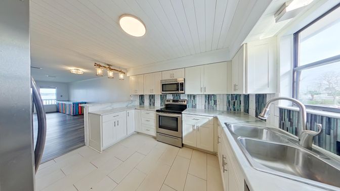 Interior, Kitchen, Stainless Steel Appliances, Wood Texture Flooring
