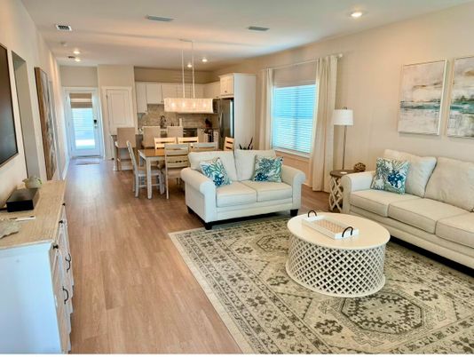 Dining room, Interior, Kitchen, Living room, Pendant Lights, Recessed Lighting, Wood Texture Flooring