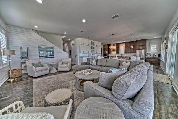 Interior, Kitchen, Living room, Pendant Lights, Recessed Lighting, Stainless Steel Appliances, Wood Texture Flooring
