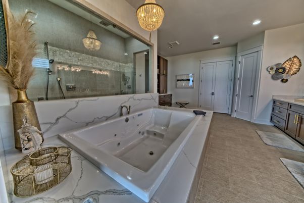 Bathroom, Chandelier, Interior, Recessed Lighting