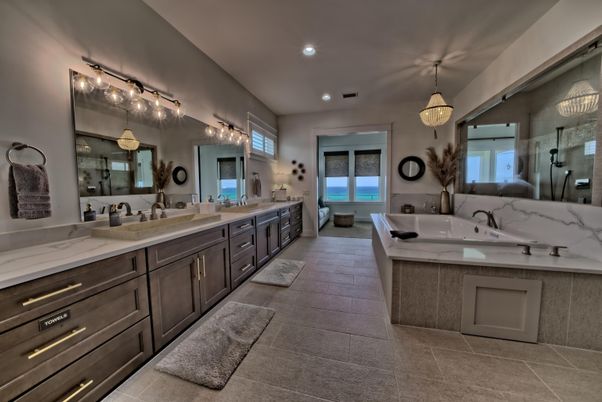 Bathroom, Dual Sink Vanities, Interior, Pendant Lights, Recessed Lighting
