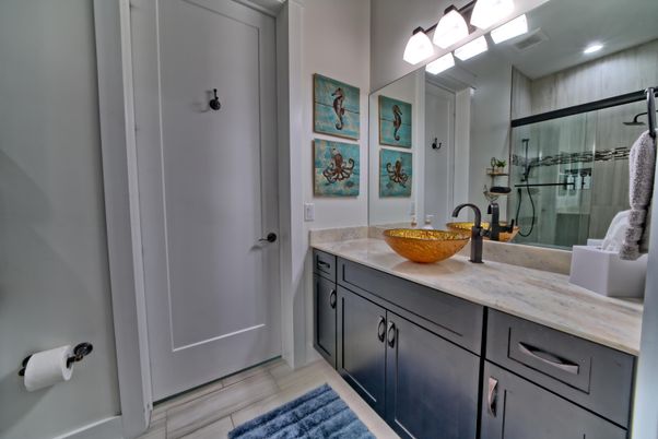 Bathroom, Dual Sink Vanities, Glass Shower, Interior, Recessed Lighting