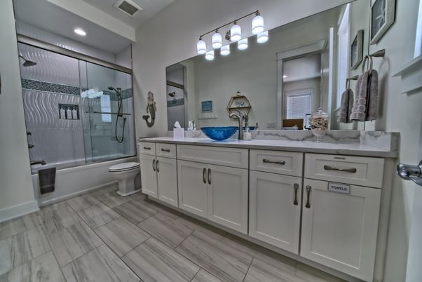 Bathroom, Dual Sink Vanities, Glass Shower, Interior, Recessed Lighting