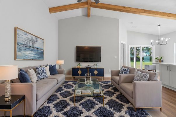 Interior, Living room, Pendant Lights, Wooden Beams, Wood Texture Flooring