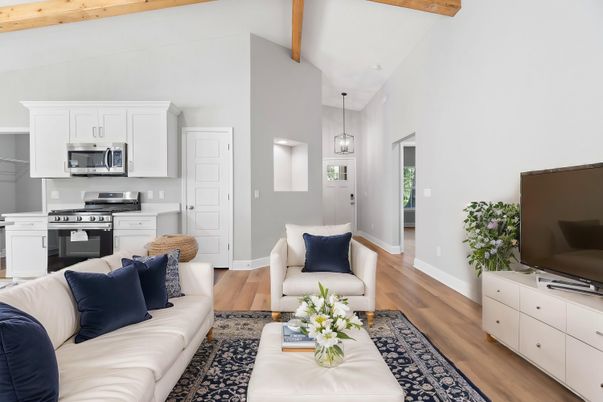 Interior, Kitchen, Living room, Stainless Steel Appliances, Wooden Beams, Wood Texture Flooring