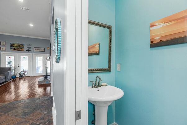 Bathroom, Interior, Recessed Lighting, Wood Texture Flooring