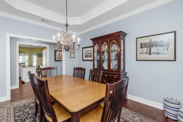 Chandelier, Dining room, Interior, Wood Texture Flooring