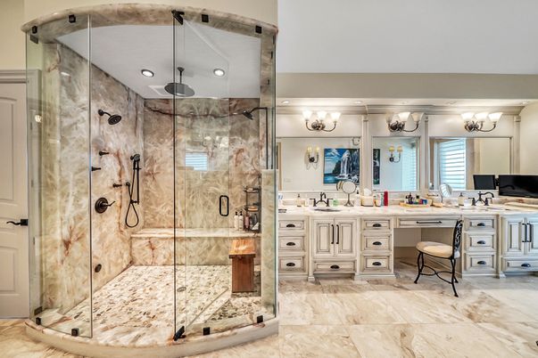 Bathroom, Glass Shower, Interior, Recessed Lighting