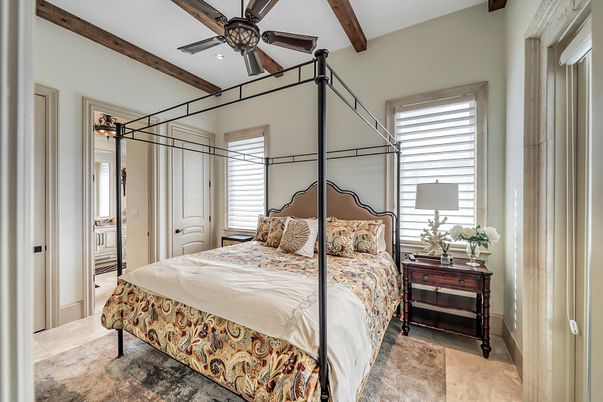Bedroom, Interior, Recessed Lighting, Wooden Beams