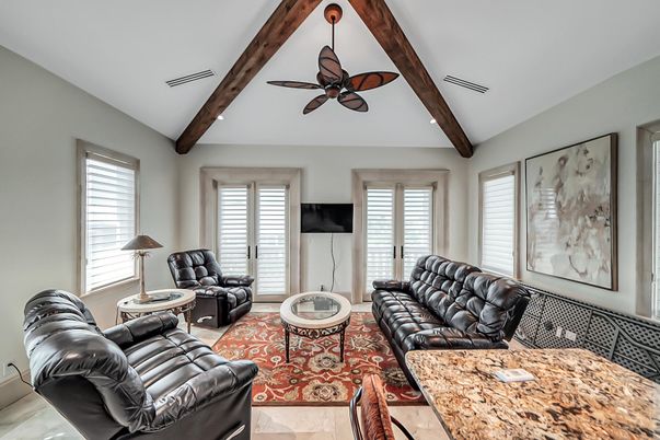 Interior, Living room, Recessed Lighting, Wooden Beams